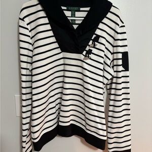 Ralph Lauren Black and White Striped V-Neck Sweater